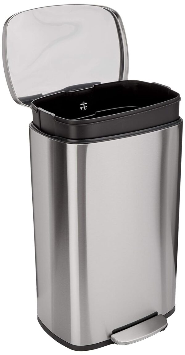 AmazonBasics Rectangle Soft-Close Trash Can 50L - Stainless Steel Modern Kitchen Bin