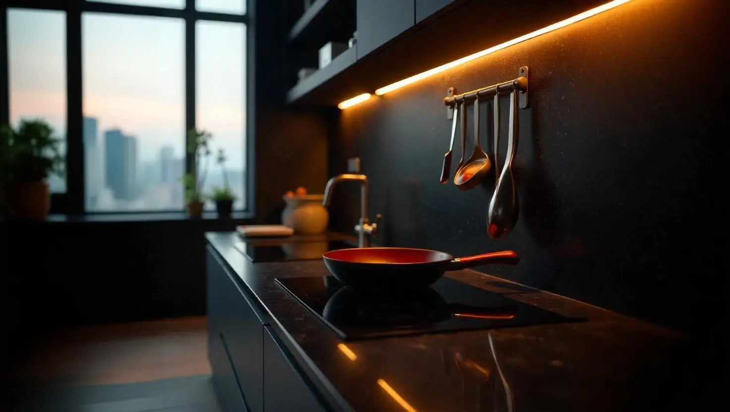 Non-stick vs stainless steel utensils displayed on a kitchen countertop with essential cookware for beginner cooks