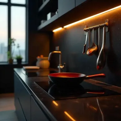 Non-stick vs stainless steel utensils displayed on a kitchen countertop with essential cookware for beginner cooks